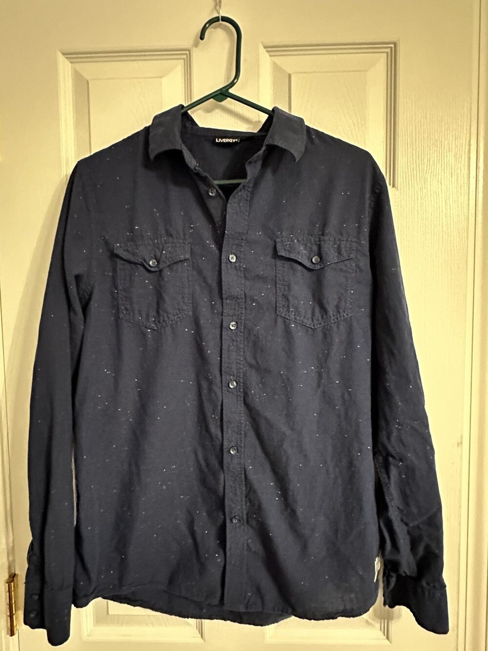 Livergy Button Down Long Sleeve Men’s Size Medium Blue w/ White Ticking Casual